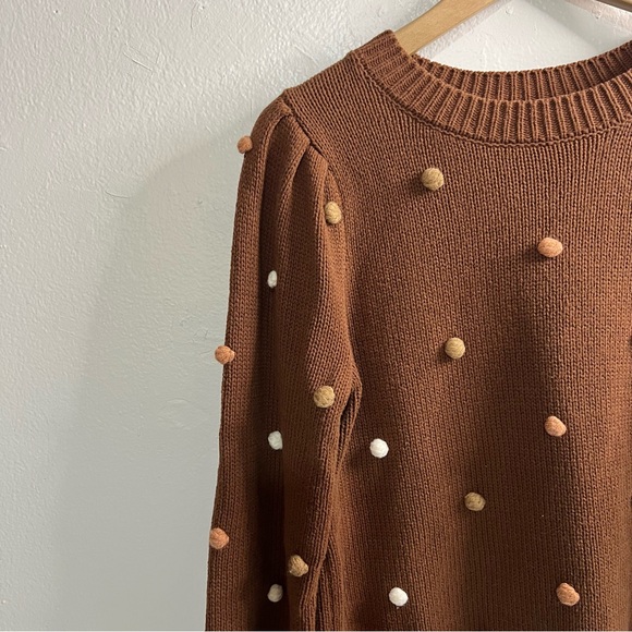 Blu Pepper Brown Pullover Sweater With Poms Womens Size M Sleeveless Crew Neck - Picture 2 of 10